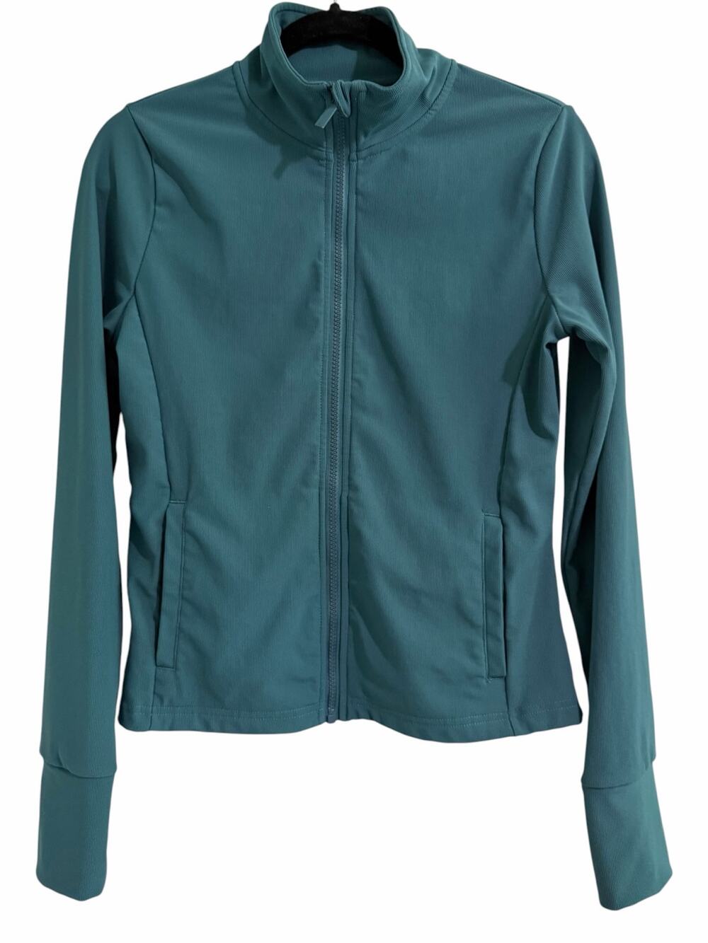 Move Theory Women’s Teal Full Zip Athletic Jacket Size Large Thumbhole Sleeves